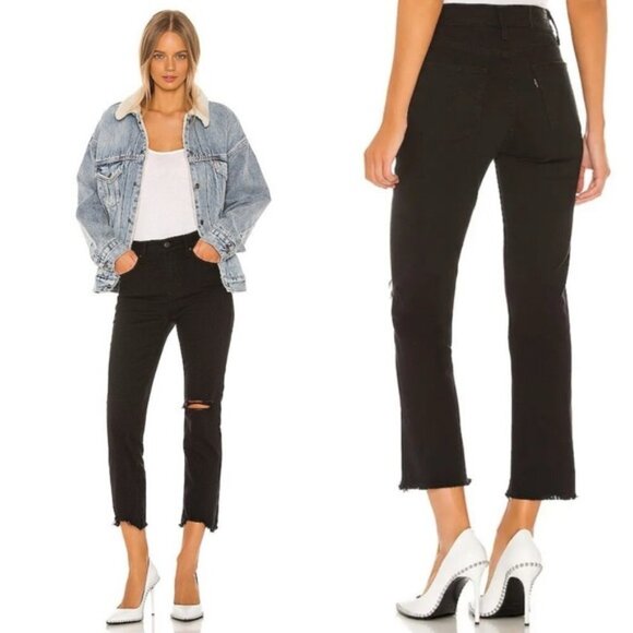 724 High Rise Straight Crop in Black PixelLEVI'S size 25 - Picture 1 of 6